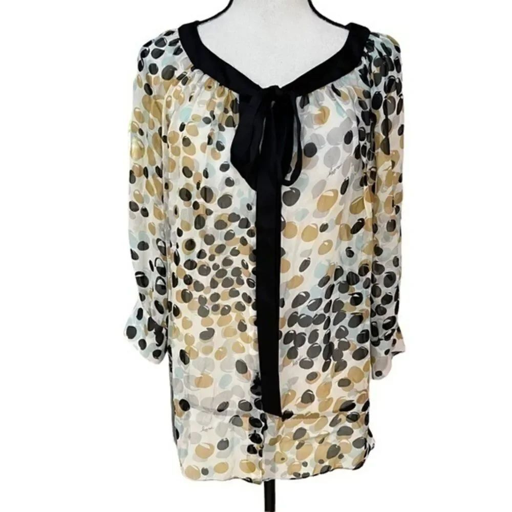 Milly 100% silk button down blouse with front bow size 12.